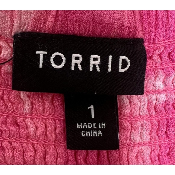 Torrid Dress Women's 1/1X Pink Tie-Dye Mini Gauze Lined Pockets Smock Stretch - Picture 13 of 14